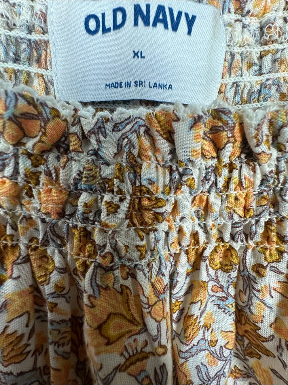 Old Navy Women Blouse XL Yellow Floral Peasant Puff Sleeve Elastic Ruffle